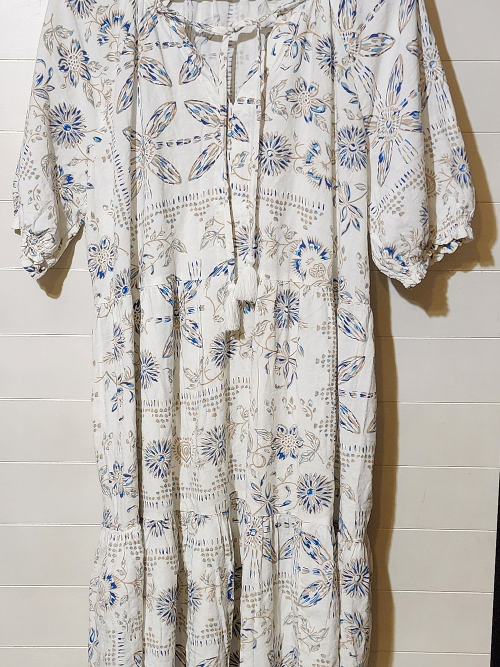 Sonoma White Maxi Dress with Blue and Tan Floral Print